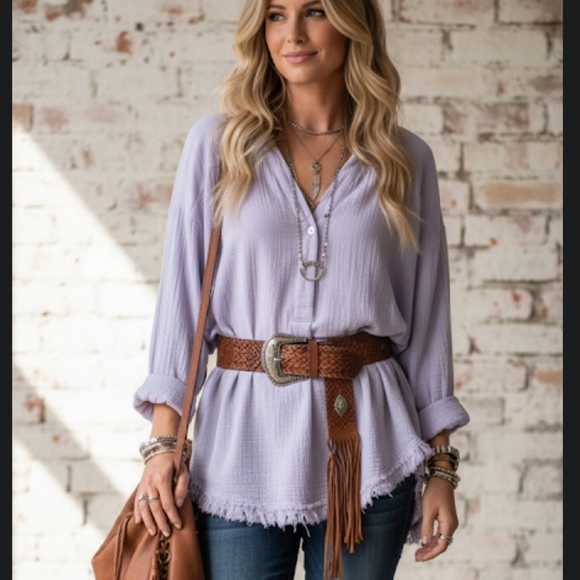Free People Pure Cotton Oversized Slouchy Frayed Hem Button Up Shirt - Picture 1 of 14
